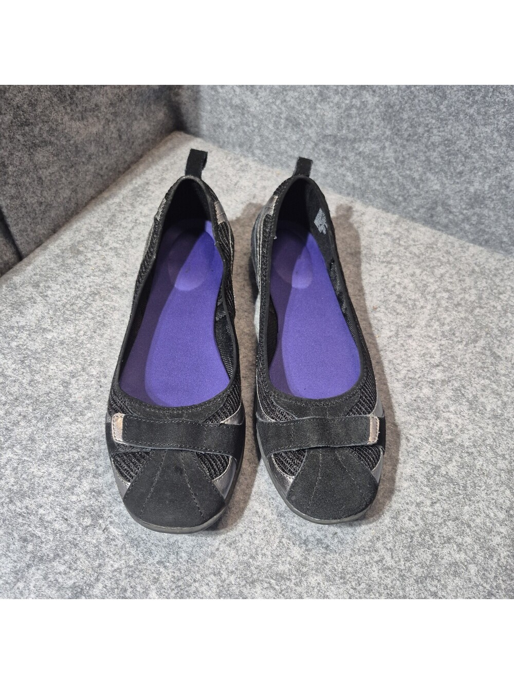 Croft & Barrow Elm Slip On Adjustable Ballet Flats 11 Med Black Silver